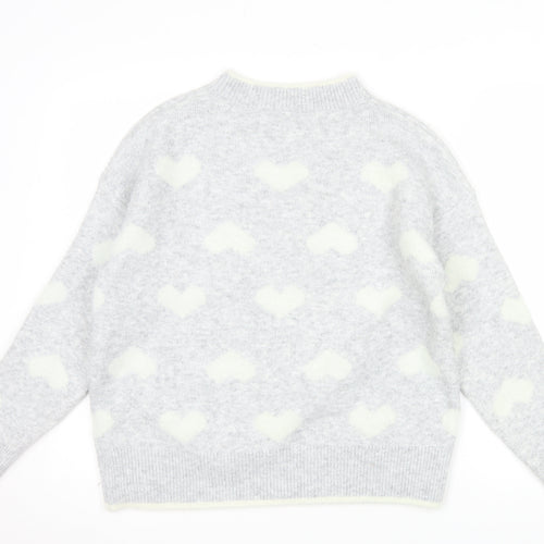 Bluoltre Women's Grey Heart Knit Crew Neck Pullover Jumper Size S