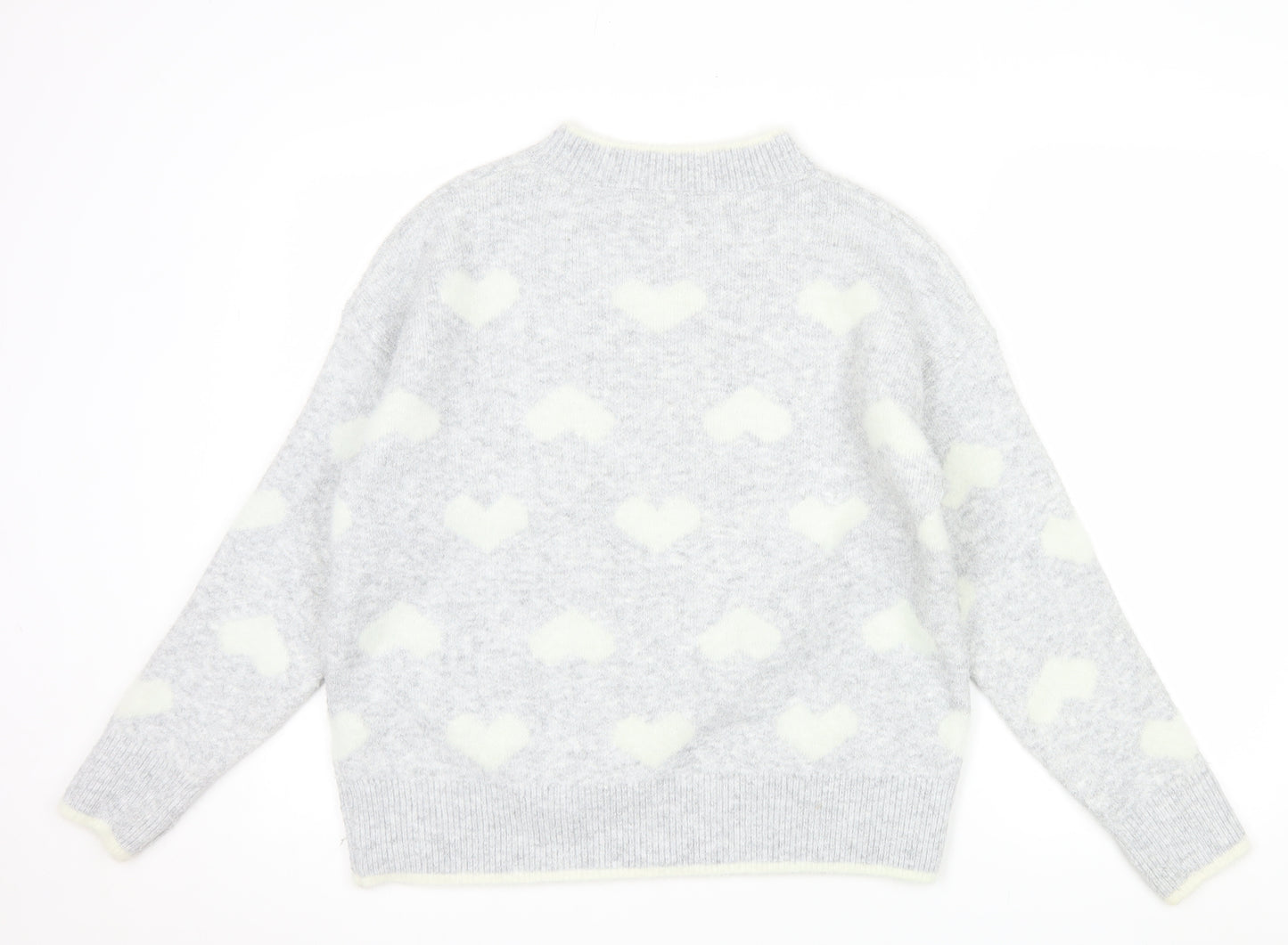 Bluoltre Women's Grey Heart Knit Crew Neck Pullover Jumper Size S