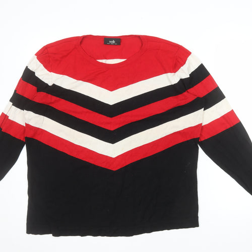 Wallis Women Red Black Striped Crew Neck Long Sleeve Pullover Jumper Size 18