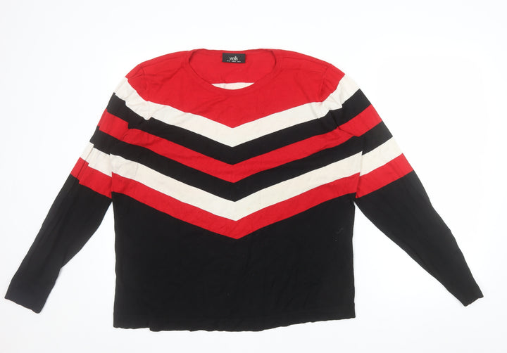 Wallis Women Red Black Striped Crew Neck Long Sleeve Pullover Jumper Size 18