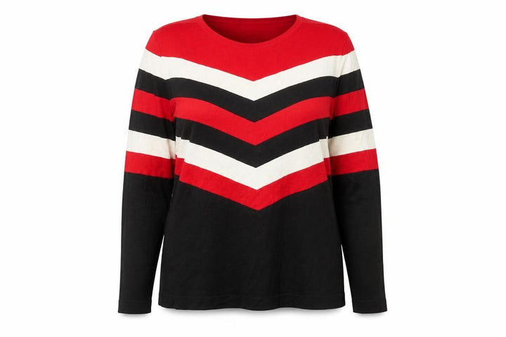 Wallis Women Red Black Striped Crew Neck Long Sleeve Pullover Jumper Size 18