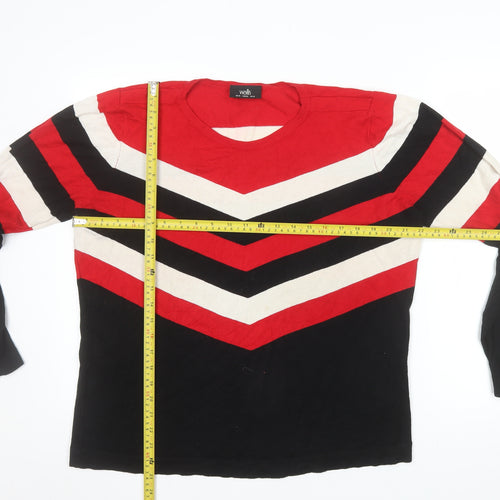 Wallis Women Red Black Striped Crew Neck Long Sleeve Pullover Jumper Size 18