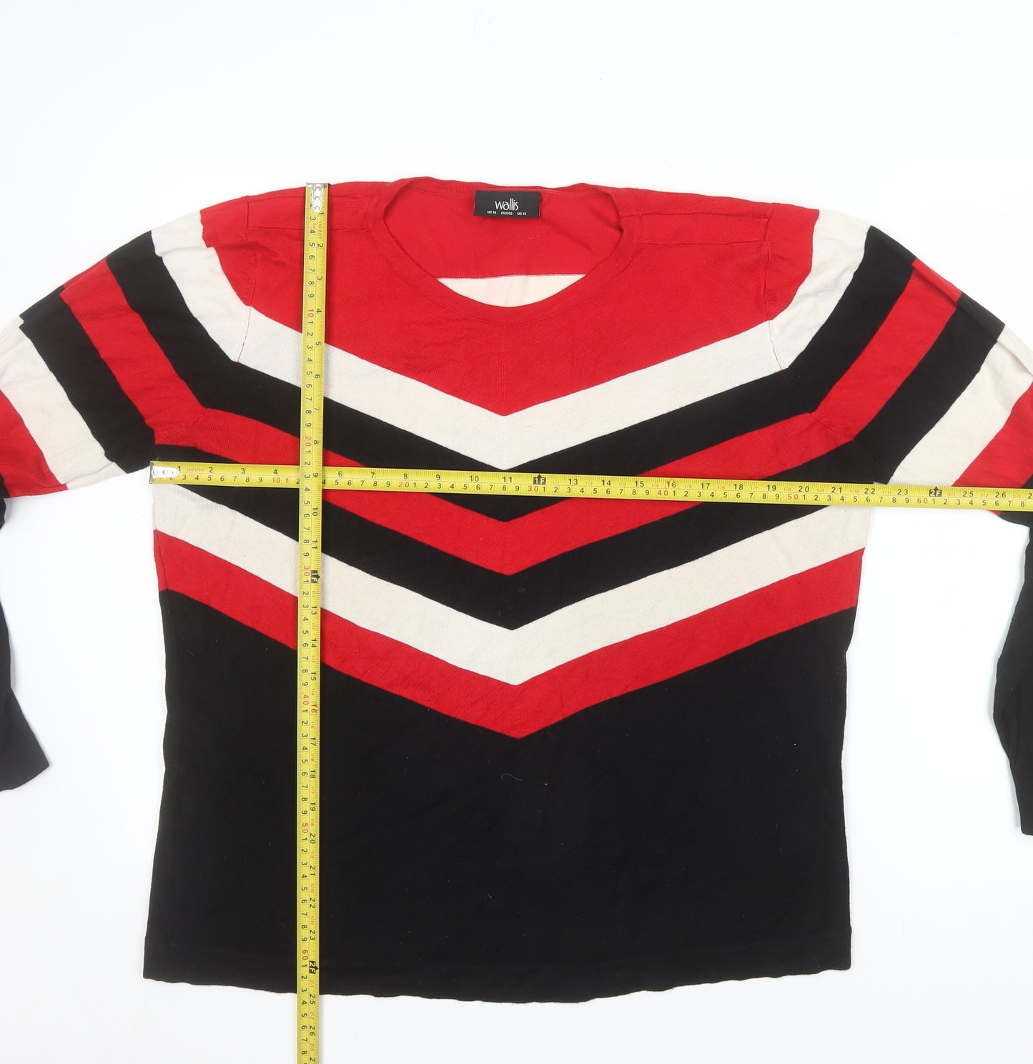 Wallis Women Red Black Striped Crew Neck Long Sleeve Pullover Jumper Size 18