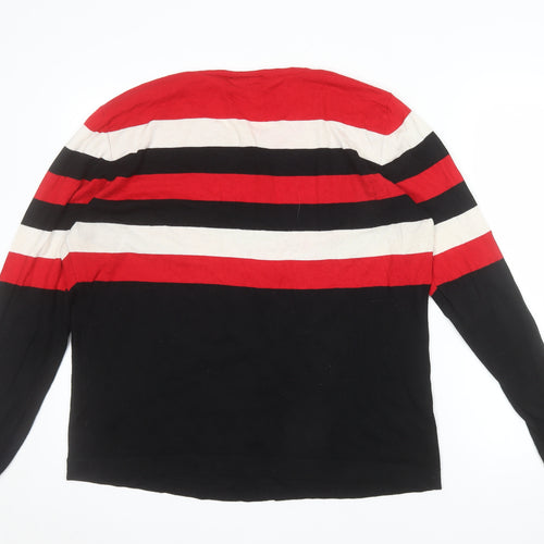 Wallis Women Red Black Striped Crew Neck Long Sleeve Pullover Jumper Size 18