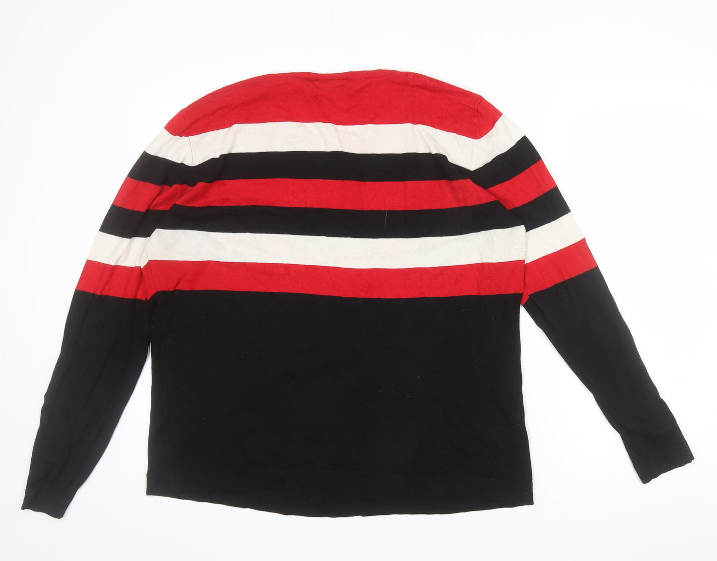 Wallis Women Red Black Striped Crew Neck Long Sleeve Pullover Jumper Size 18