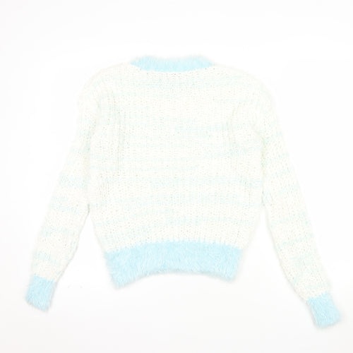 Marks and Spencer Women’s White Blue Chunky Knit Pullover Jumper Size 6