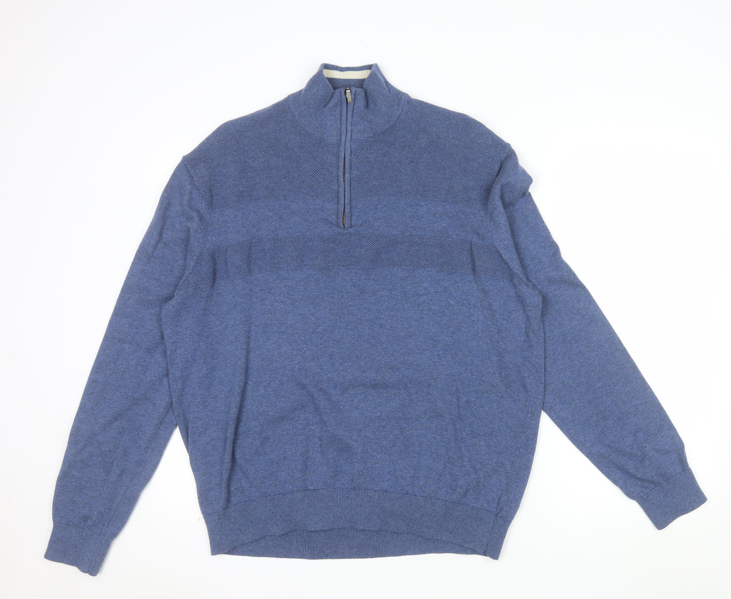 Tu Men's Blue Cotton Half Zip High Neck Jumper XL