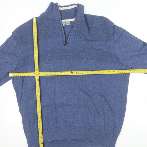Tu Men's Blue Cotton Half Zip High Neck Jumper XL