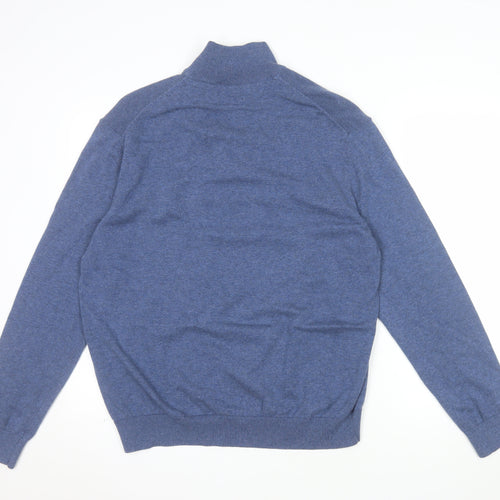 Tu Men's Blue Cotton Half Zip High Neck Jumper XL