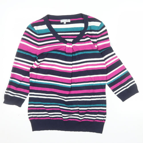 Marks and Spencer Women’s Multicoloured Striped V-Neck Jumper Size 12
