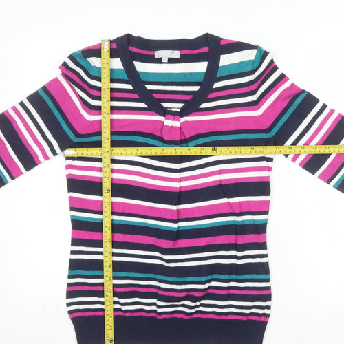 Marks and Spencer Women’s Multicoloured Striped V-Neck Jumper Size 12