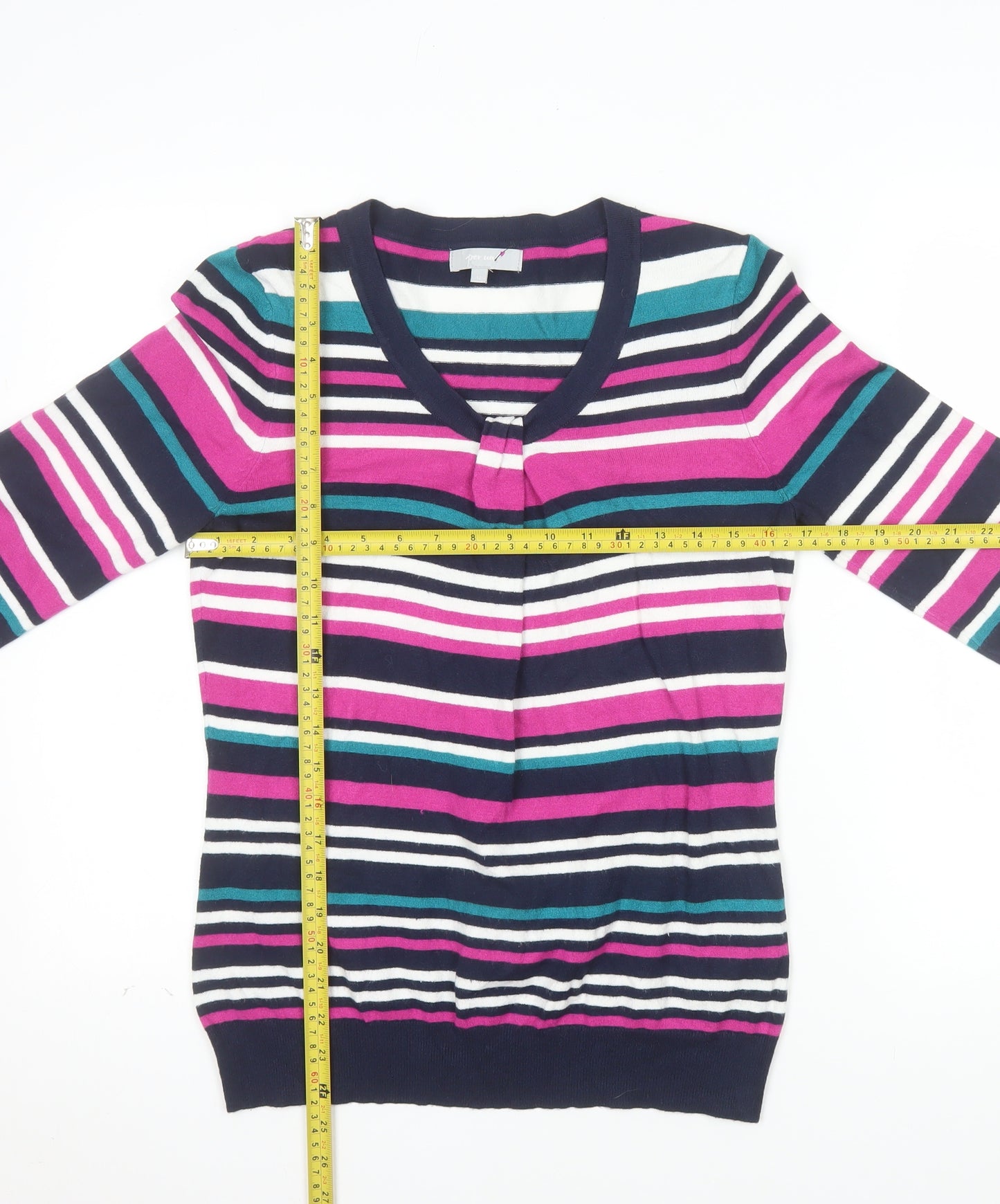Marks and Spencer Women’s Multicoloured Striped V-Neck Jumper Size 12