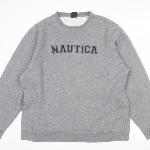 Nautica Mens Grey XL Pullover Crew Neck Logo Sweatshirt
