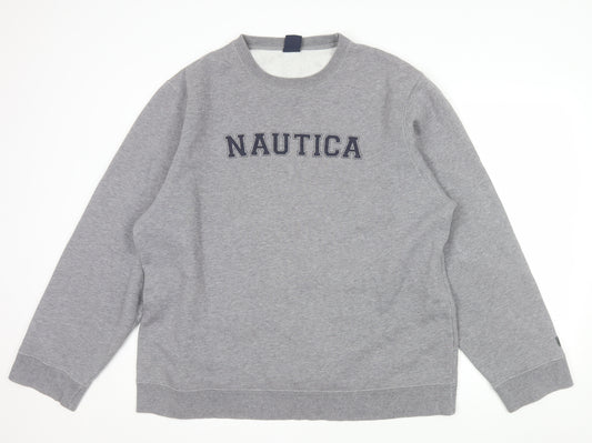Nautica Mens Grey XL Pullover Crew Neck Logo Sweatshirt