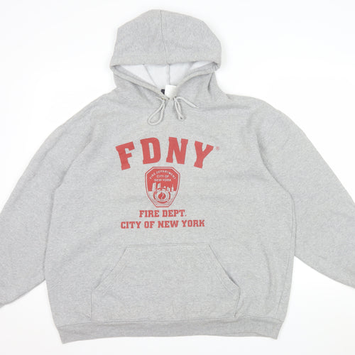 FDNY Men’s Grey Pullover Hoodie Size L Regular Fit Logo Sweatshirt