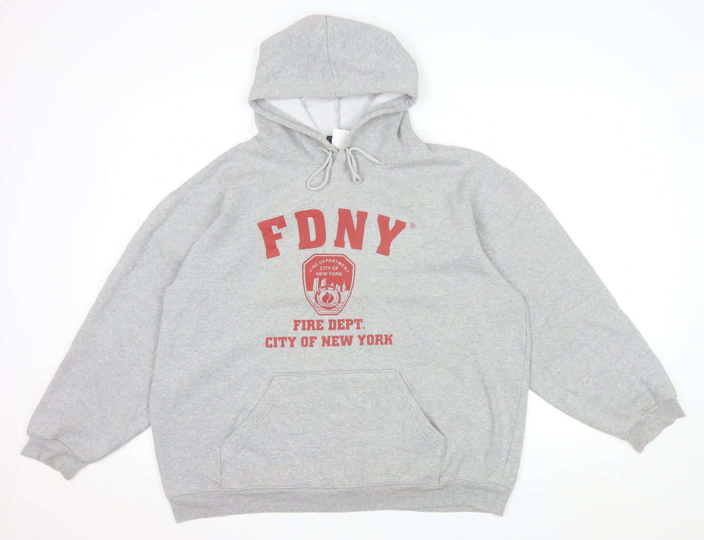 FDNY Men’s Grey Pullover Hoodie Size L Regular Fit Logo Sweatshirt