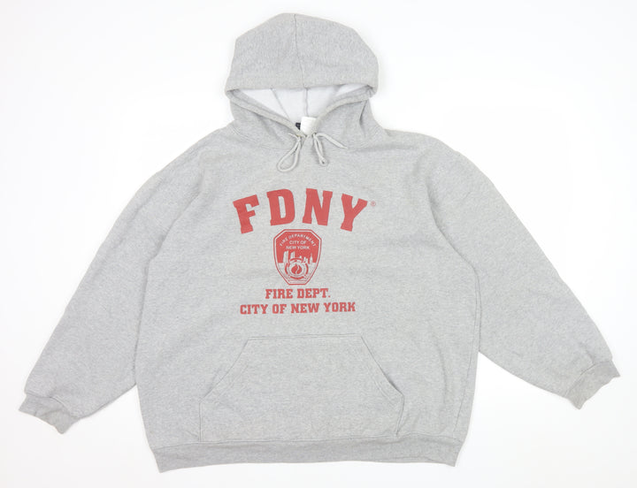 FDNY Men’s Grey Pullover Hoodie Size L Regular Fit Logo Sweatshirt