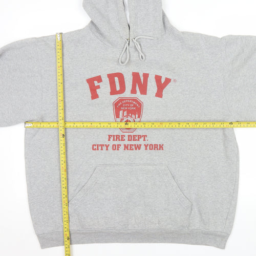 FDNY Men’s Grey Pullover Hoodie Size L Regular Fit Logo Sweatshirt