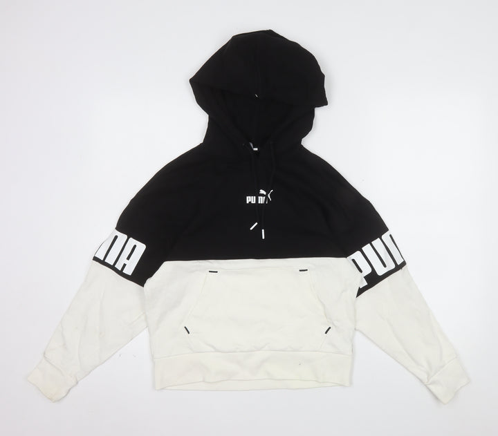 Puma Womens Black & White Pullover Hoodie XS Colourblock Logo