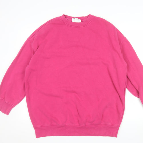 Monki Womens Pink Cotton Blend Crew Neck Pullover Sweatshirt XXS