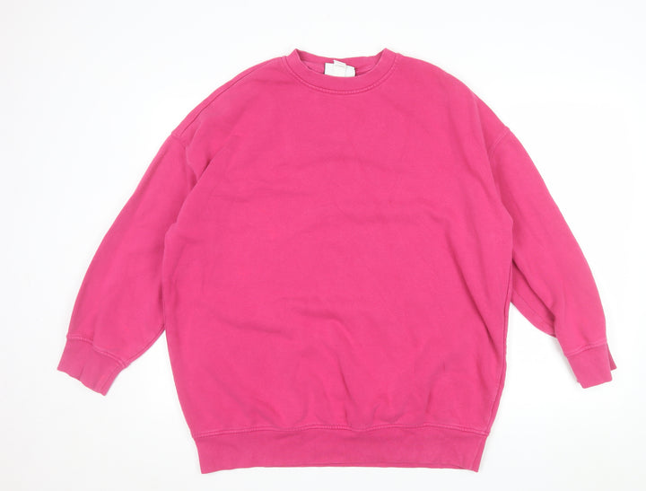 Monki Womens Pink Cotton Blend Crew Neck Pullover Sweatshirt XXS