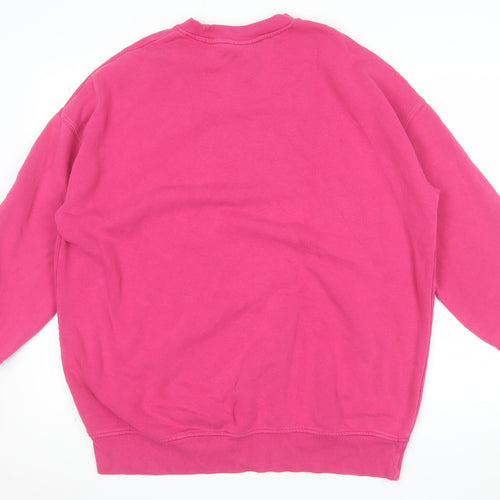 Monki Womens Pink Cotton Blend Crew Neck Pullover Sweatshirt XXS
