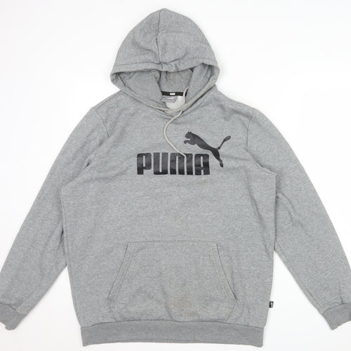 Puma Men's Grey Logo Pullover Hoodie Size M Regular Fit
