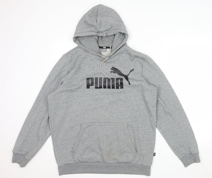Puma Men's Grey Logo Pullover Hoodie Size M Regular Fit