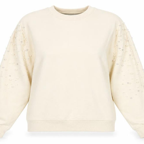 Pull&Bear Women Beige Beaded Long Sleeve Pullover Sweatshirt Size M