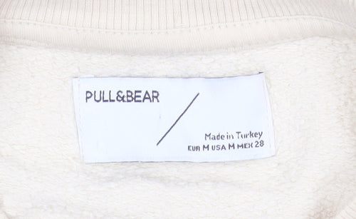 Pull&Bear Women Beige Beaded Long Sleeve Pullover Sweatshirt Size M