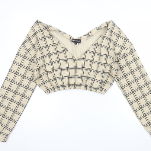 PrettyLittleThing Women Beige Check Pullover Sweatshirt Size 6