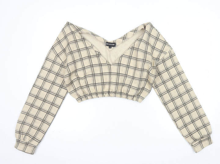PrettyLittleThing Women Beige Check Pullover Sweatshirt Size 6