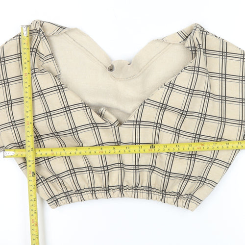 PrettyLittleThing Women Beige Check Pullover Sweatshirt Size 6