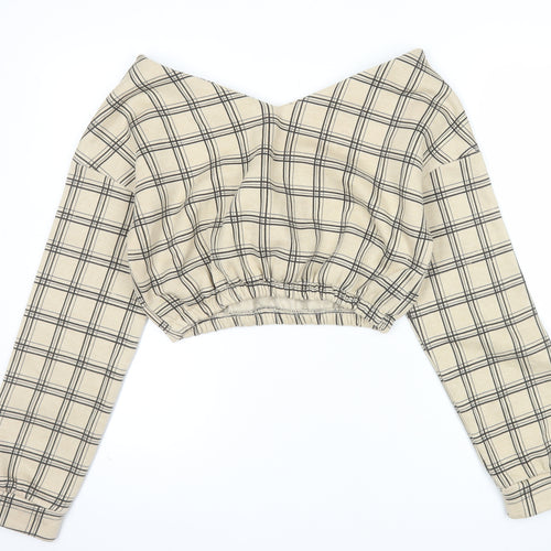 PrettyLittleThing Women Beige Check Pullover Sweatshirt Size 6