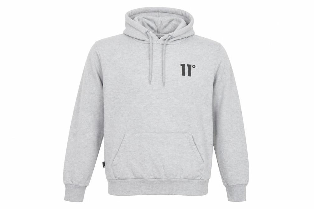 Front view of 11 Degrees men’s grey pullover hoodie small regular fit