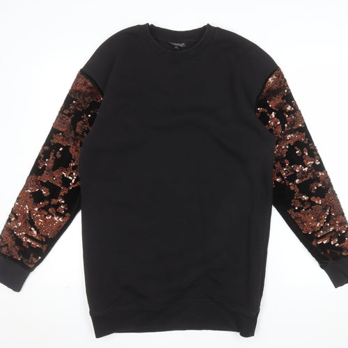 Topshop Womens Black Sequin Sleeve Pullover Sweatshirt UK 8