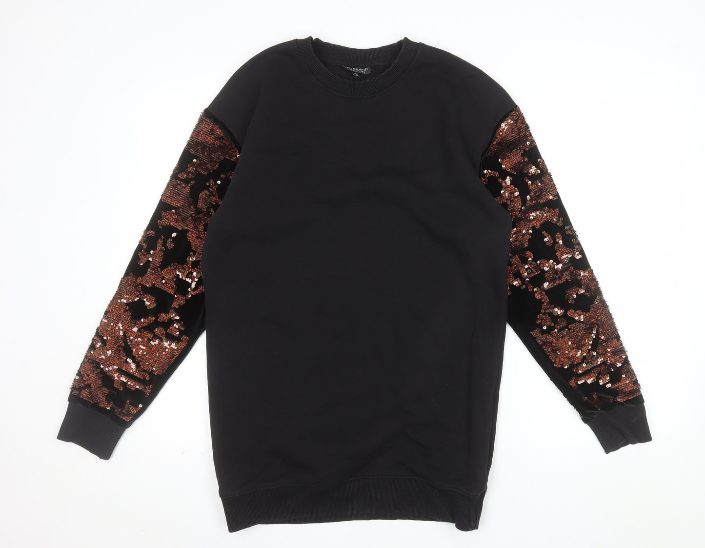 Topshop Womens Black Sequin Sleeve Pullover Sweatshirt UK 8