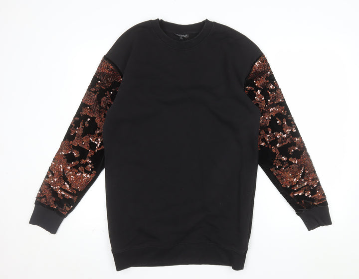 Topshop Womens Black Sequin Sleeve Pullover Sweatshirt UK 8