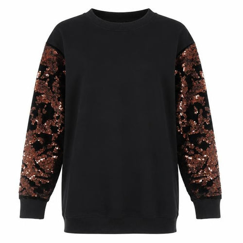 Topshop Womens Black Sequin Sleeve Pullover Sweatshirt UK 8