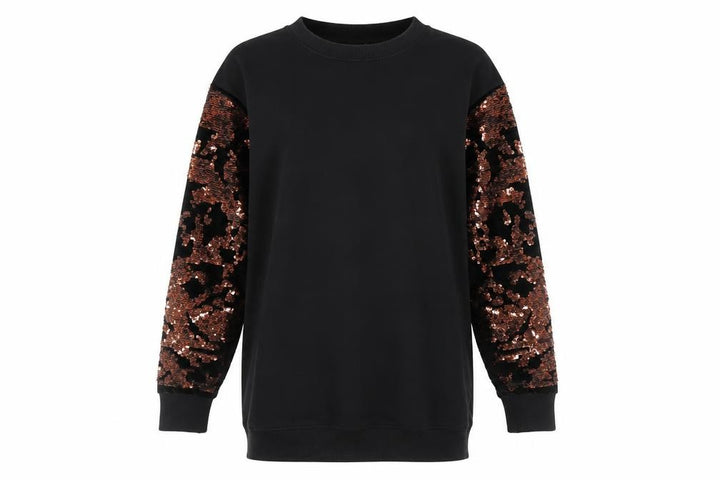 Topshop Womens Black Sequin Sleeve Pullover Sweatshirt UK 8