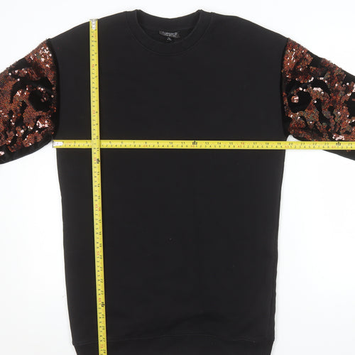 Topshop Womens Black Sequin Sleeve Pullover Sweatshirt UK 8