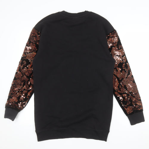 Topshop Womens Black Sequin Sleeve Pullover Sweatshirt UK 8