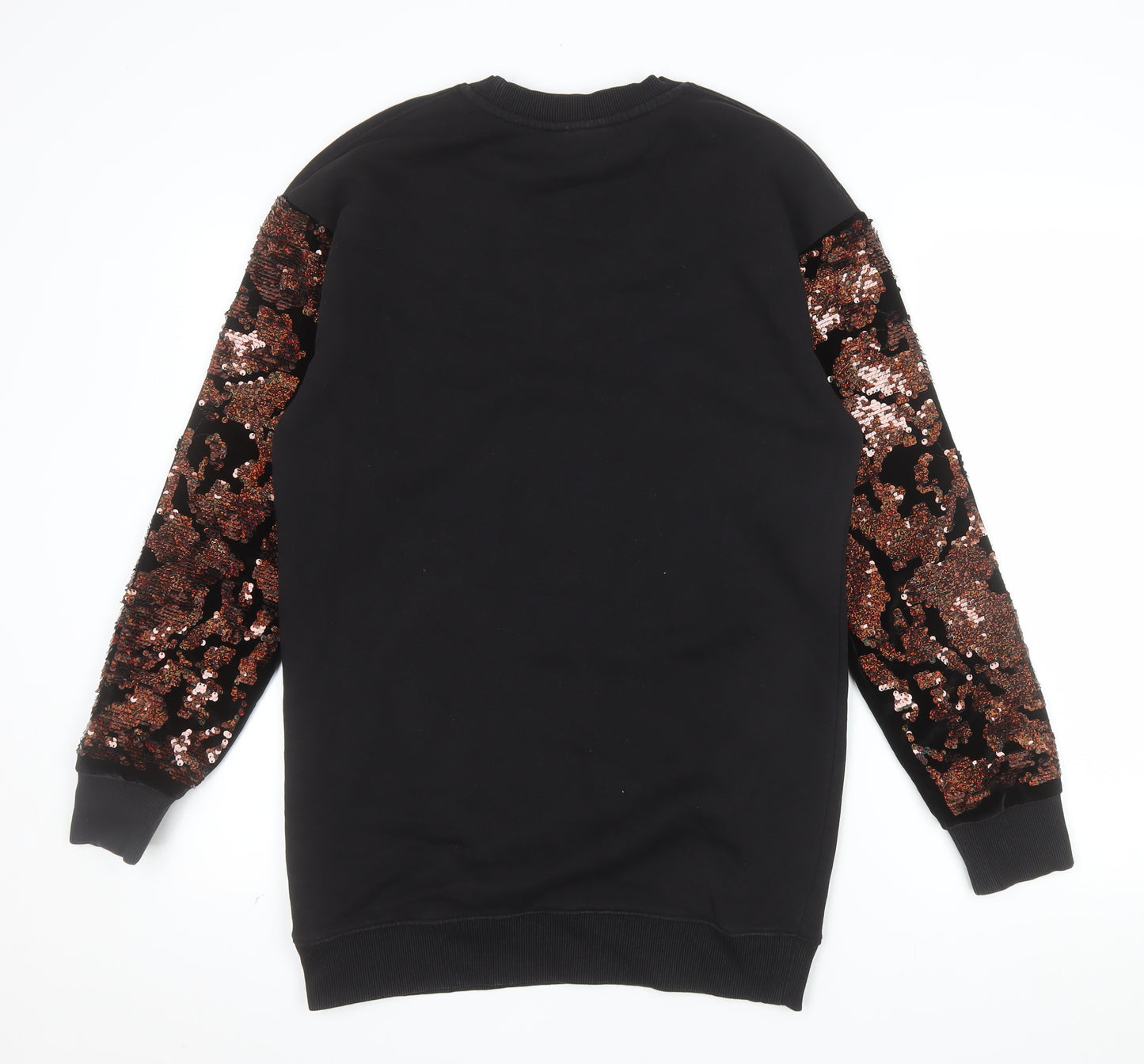 Topshop Womens Black Sequin Sleeve Pullover Sweatshirt UK 8