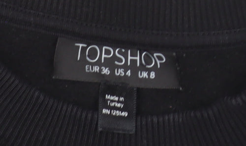 Topshop Womens Black Sequin Sleeve Pullover Sweatshirt UK 8