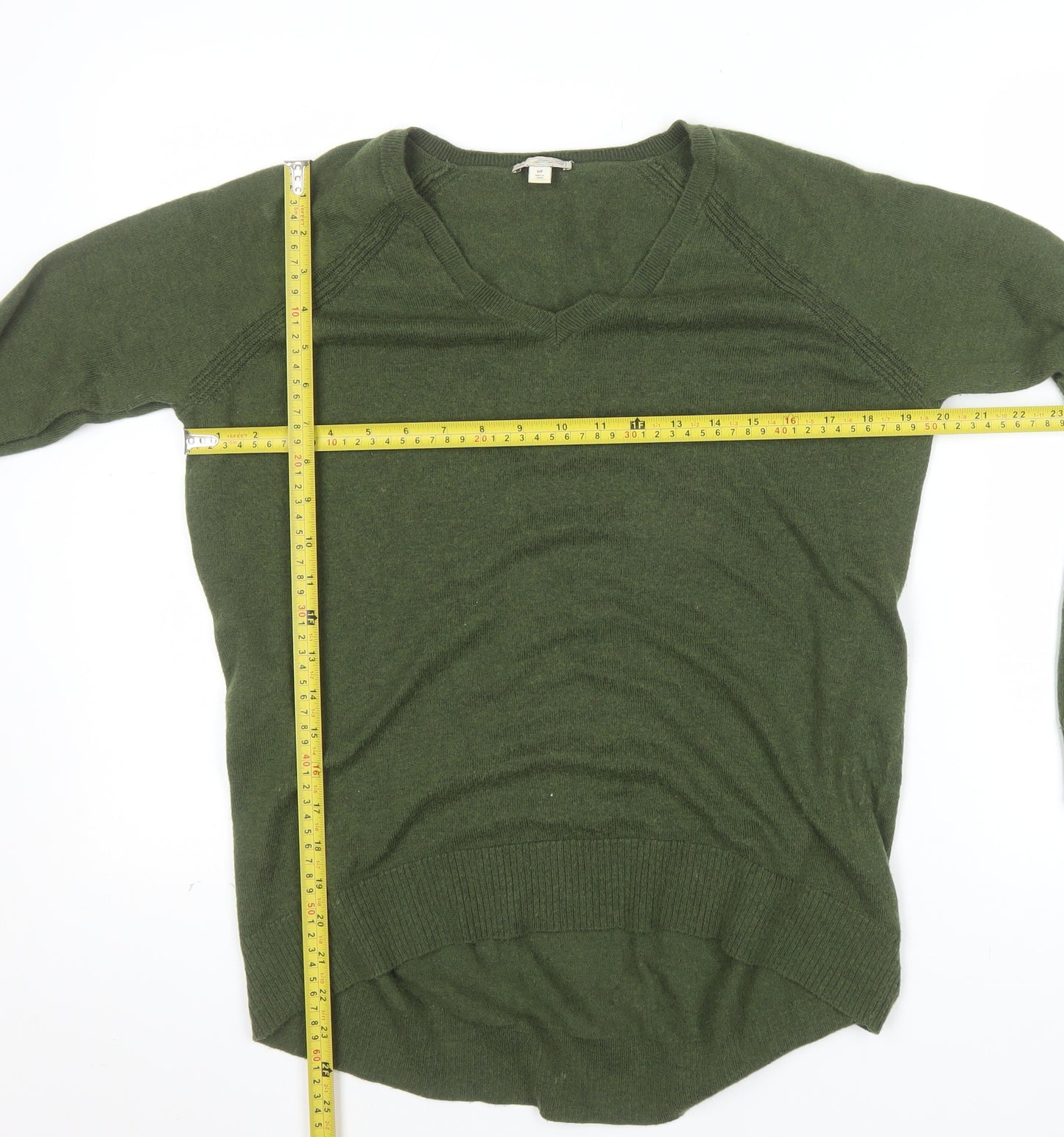 Gap Men's Green V-Neck Wool Blend Pullover Jumper Size S