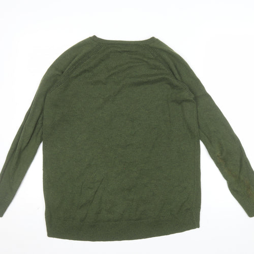 Gap Men's Green V-Neck Wool Blend Pullover Jumper Size S