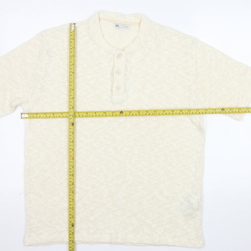 Zara Men Beige Cotton Short Sleeve Henley Knit T-Shirt XL