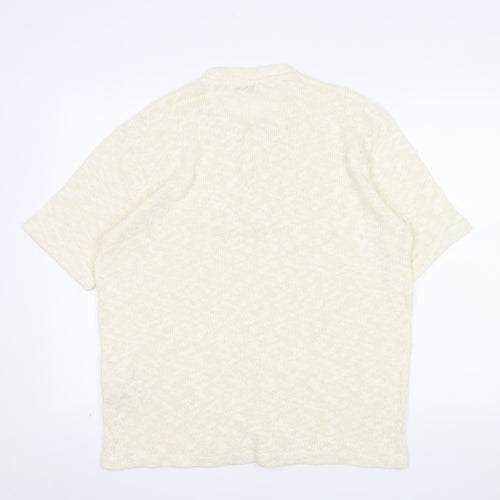 Zara Men Beige Cotton Short Sleeve Henley Knit T-Shirt XL