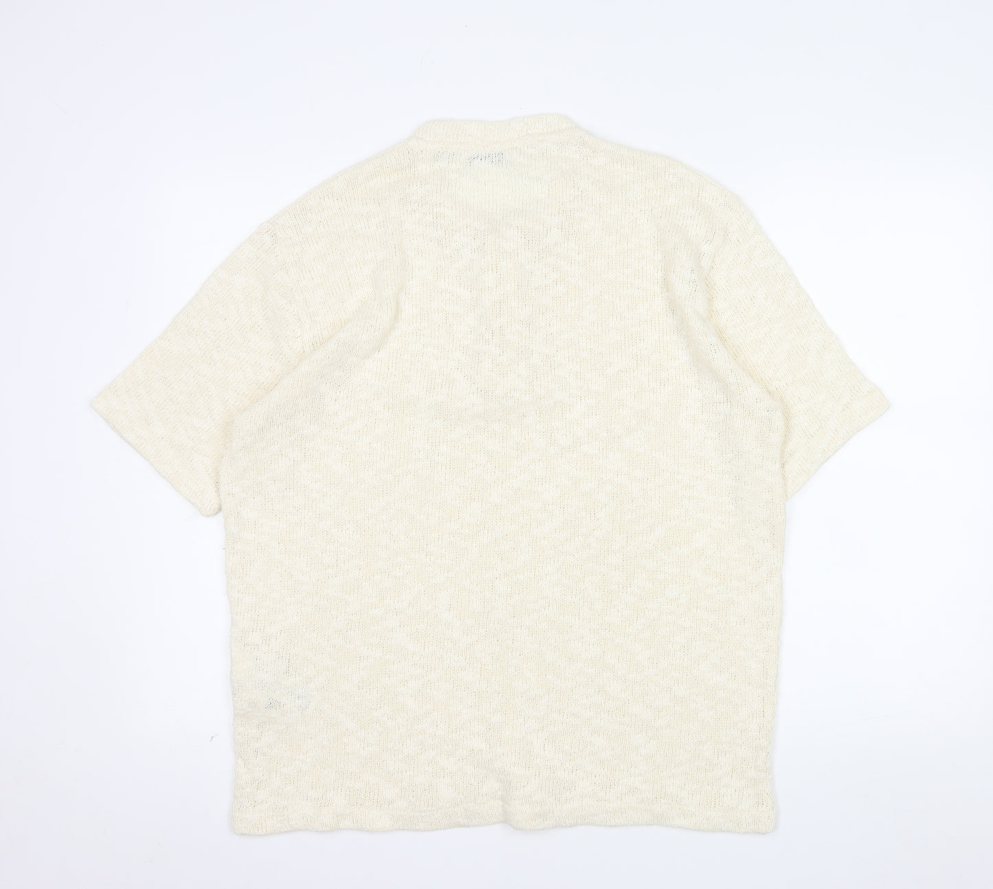 Zara Men Beige Cotton Short Sleeve Henley Knit T-Shirt XL