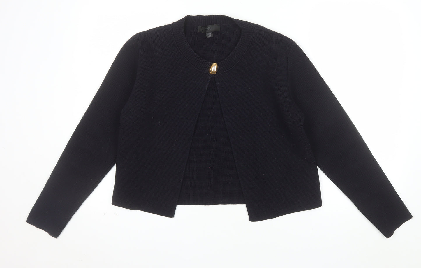 Zara Women’s Black Knit Cardigan M Crew Neck Long Sleeve Classic